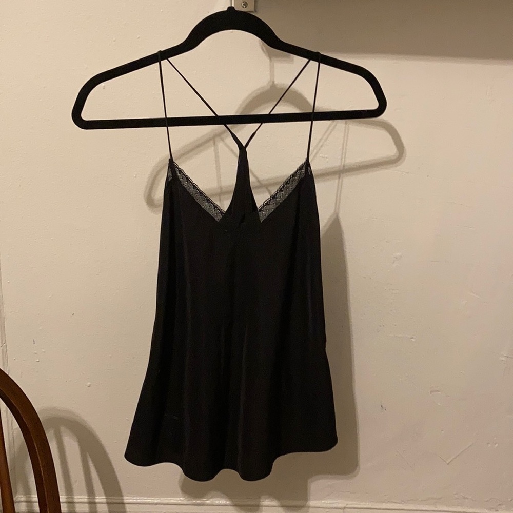 Black lace trim silk cami